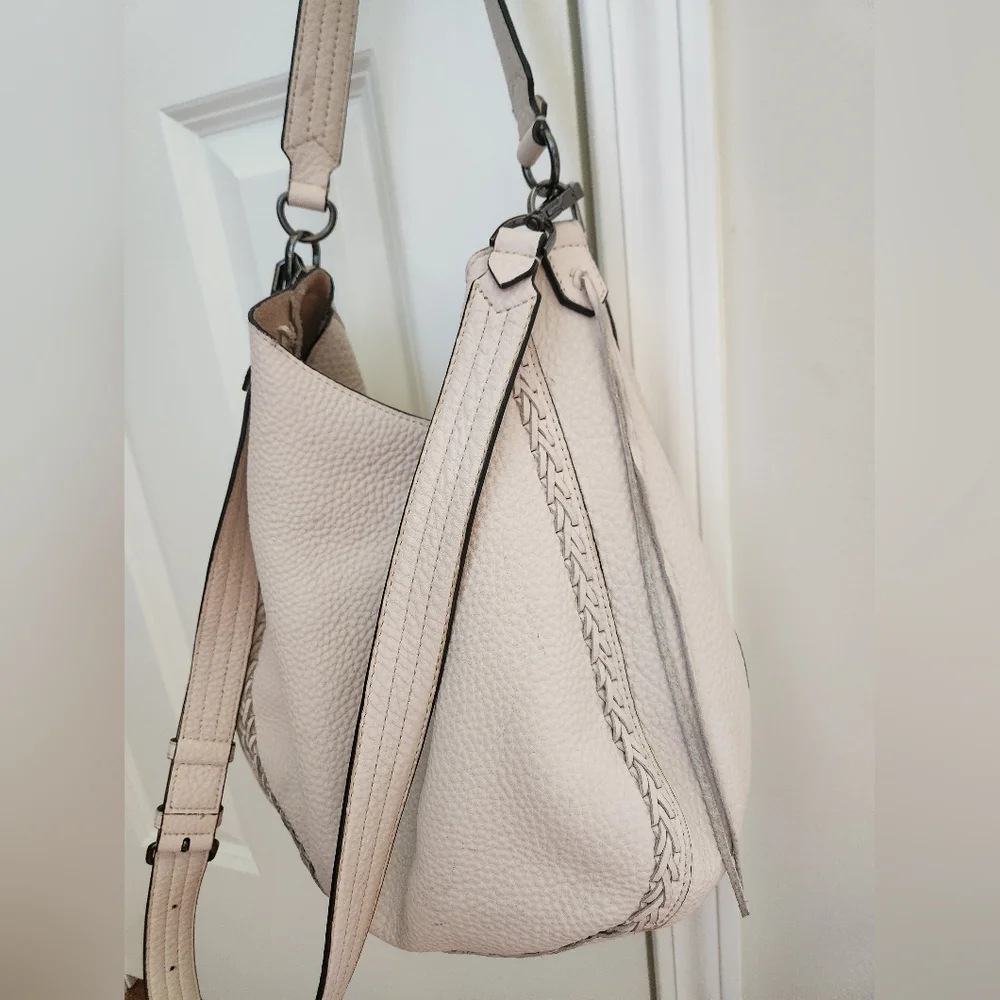 Rebecca Minkoff Unlined Whipstitch Leather Hobo Bag, Soft Blush